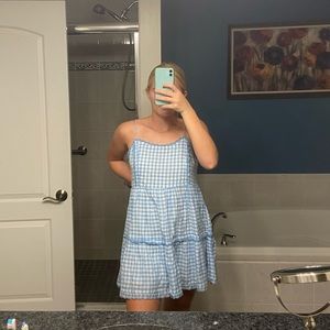 urban outfitters blue gingham babydoll dress